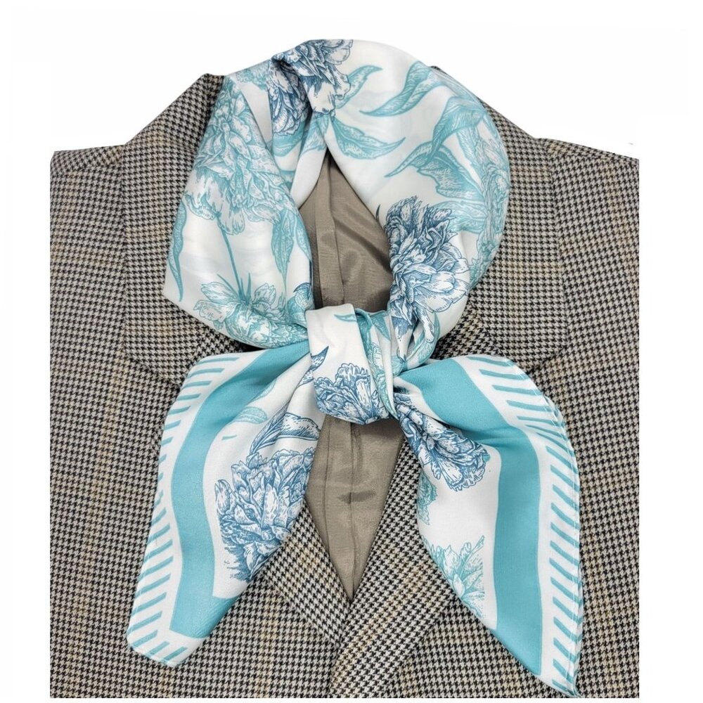 ✨Elegant Bandana Square Scarf Silky Blue Flowers Garden Versatile Shawl Wrap New
